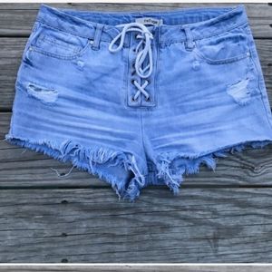 Lace up jean shorts